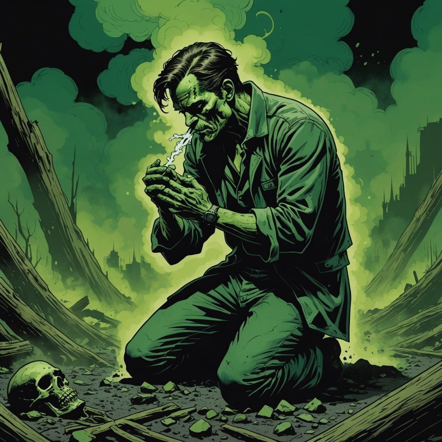 Desiccated Corpse in Toxic Smoke, Comic Book Art