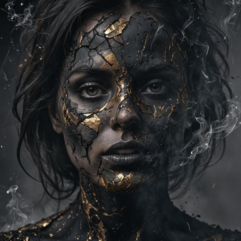 High-Contrast Abstract Portrait: Woman Disintegrating