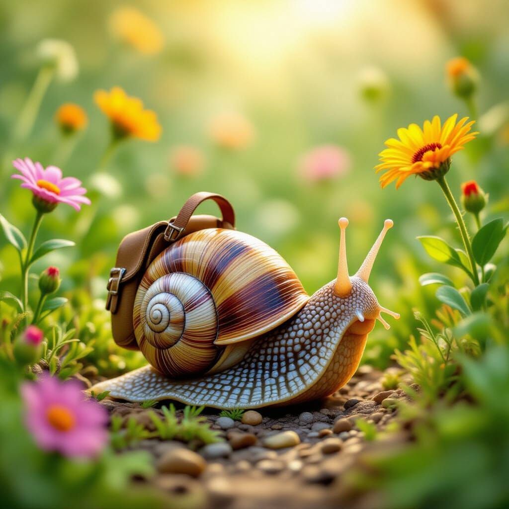 Snail Explorer in a Detailed Garden Illustration