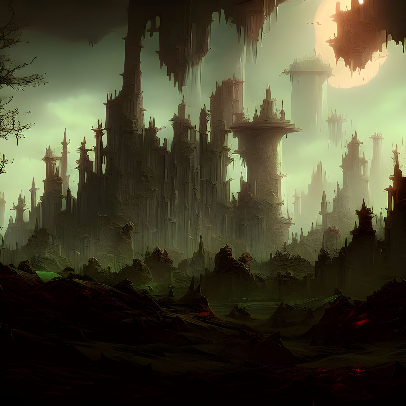 Dark Post-Apocalyptic Landscape Dominated by Elder God