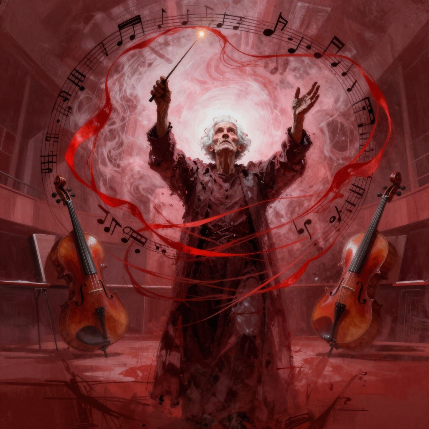 Expressionist Conductor of Crimson Ribbons