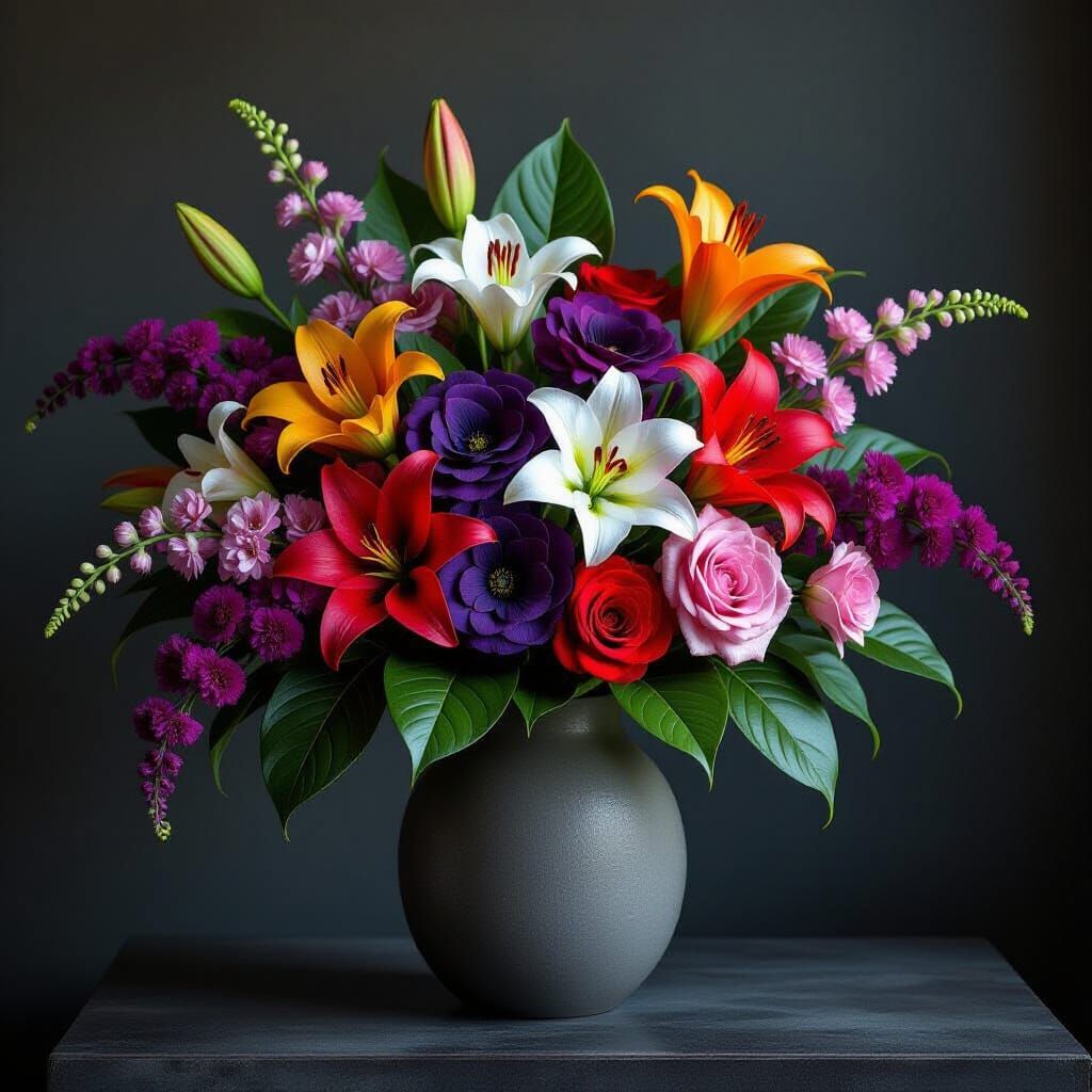 Vibrant Modern Floral Arrangement in Sleek Vase