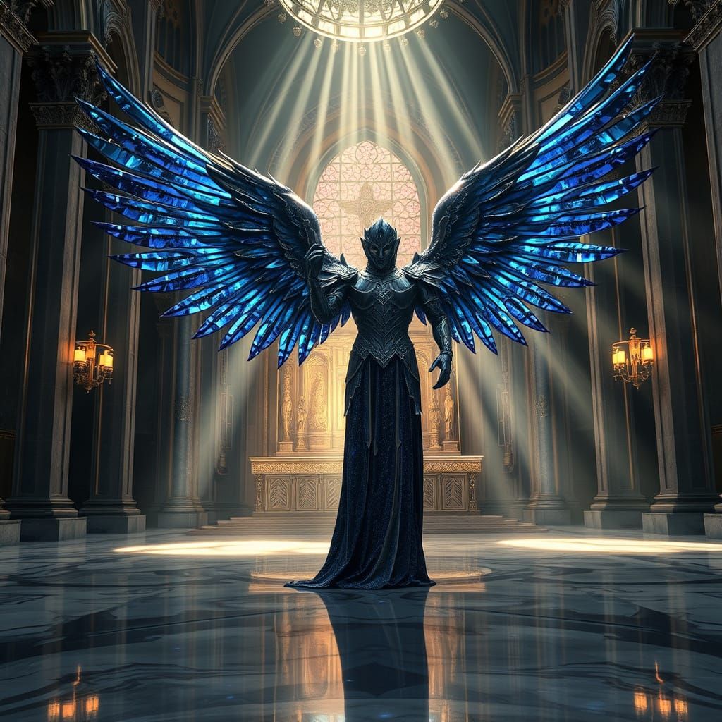Majestic Fallen Angel in Sapphire Metal Armor
