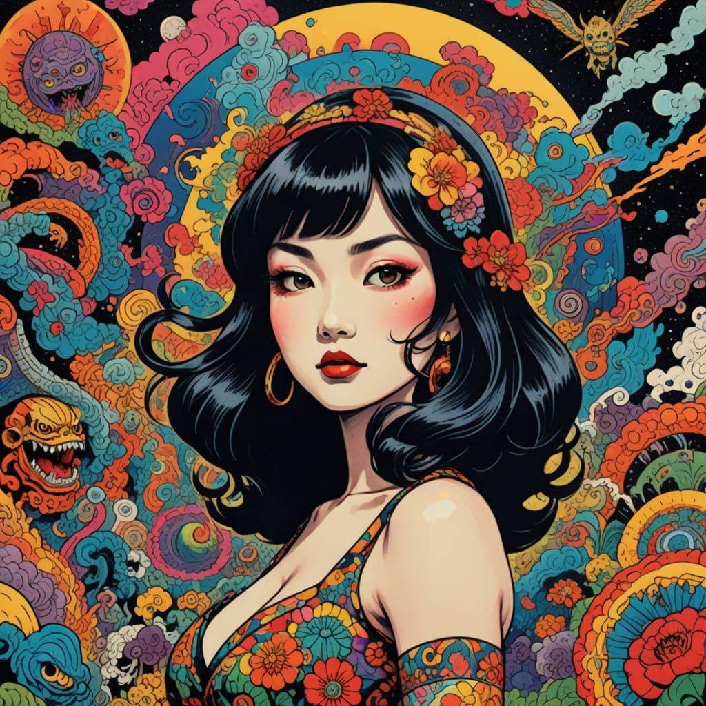 underground comix shin hanga psychedelic art pin up