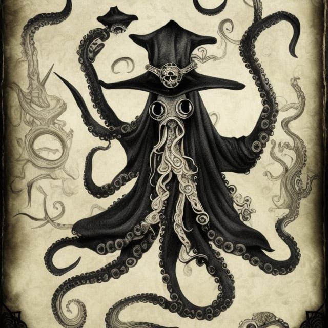 Octopus Priestess in Plague Doctor Regalia, Detailed Fantasy