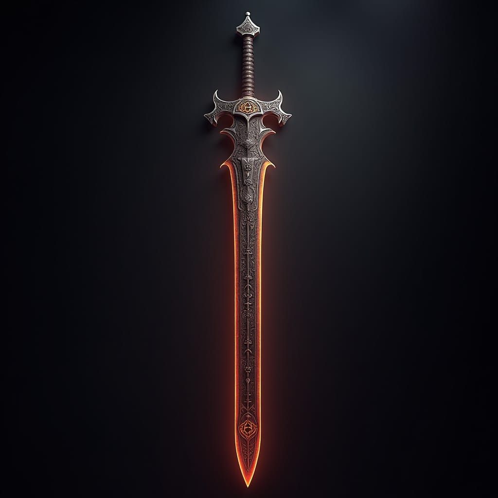 Etched Longsword with Runes: Dark Fantasy Art