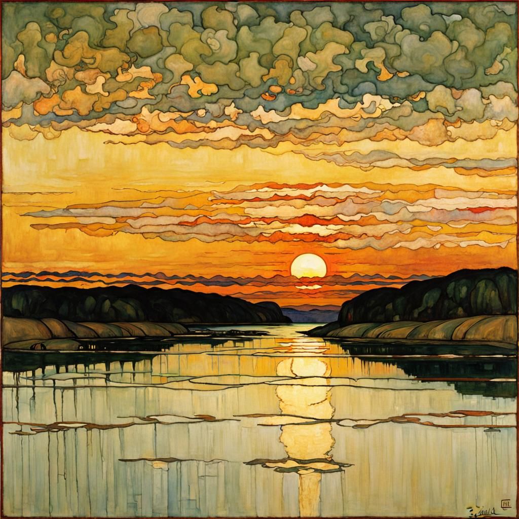 River Sunset in Expressionist Style