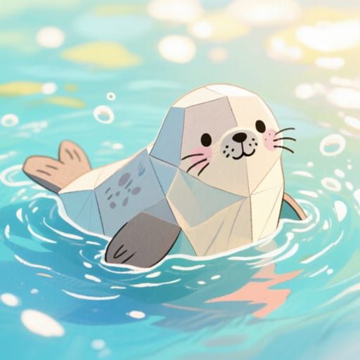 Adorable Kawaii Seal Playing in Water