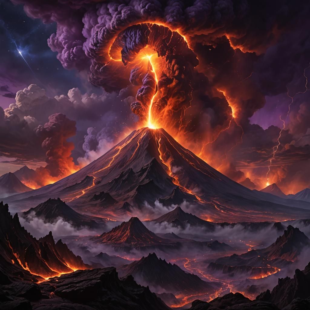 Volcanic Eruption in Fantasy Landscape, Matte Painting