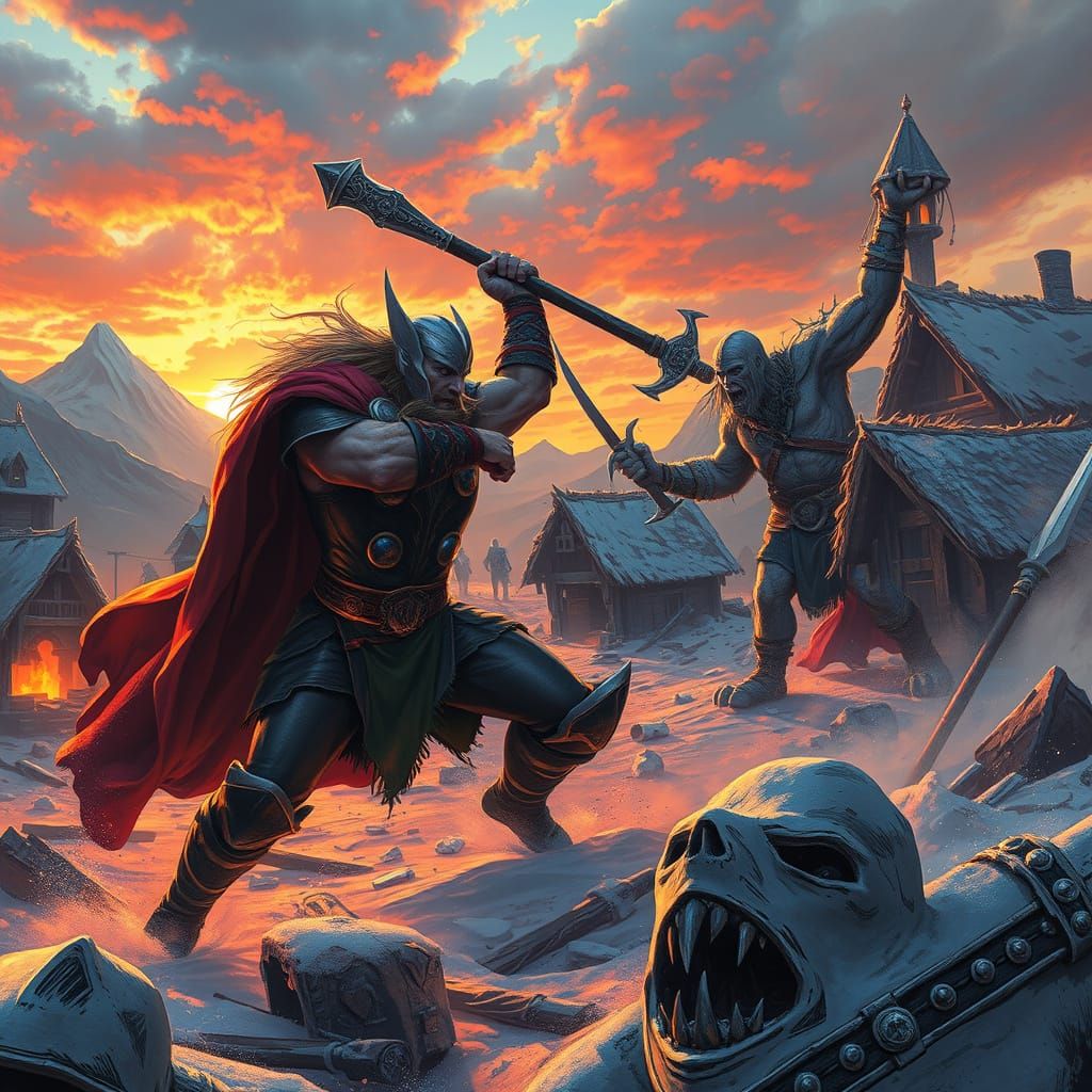 Thor Battles Frost Giants in Sunset Village