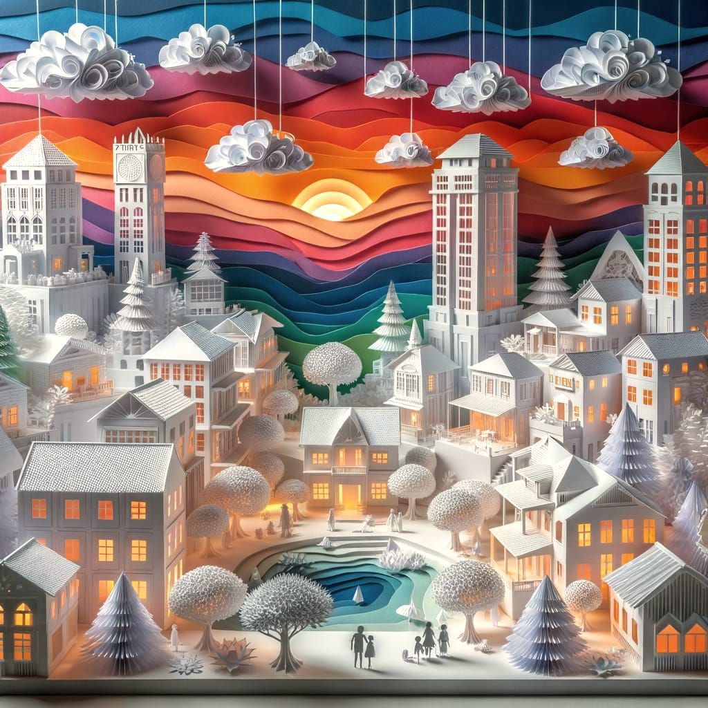 Enchanting 2.5D Kirigami Paper Townscape