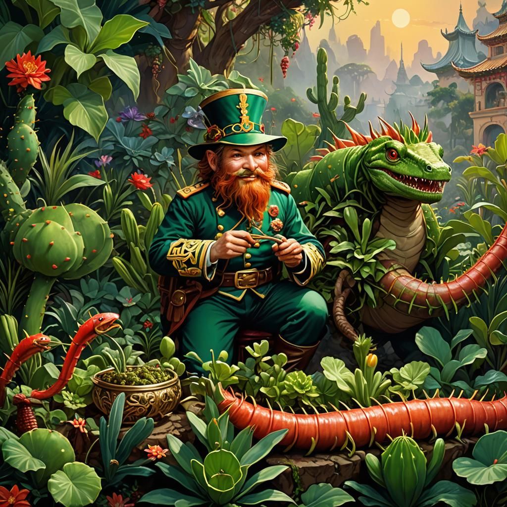 Leprechaun and Centipede Banquet in Cactus Garden