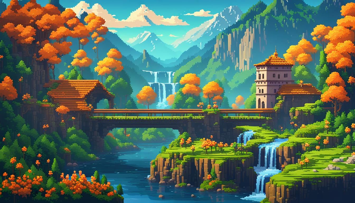 Pixel Art Austrian Landscape in Spring