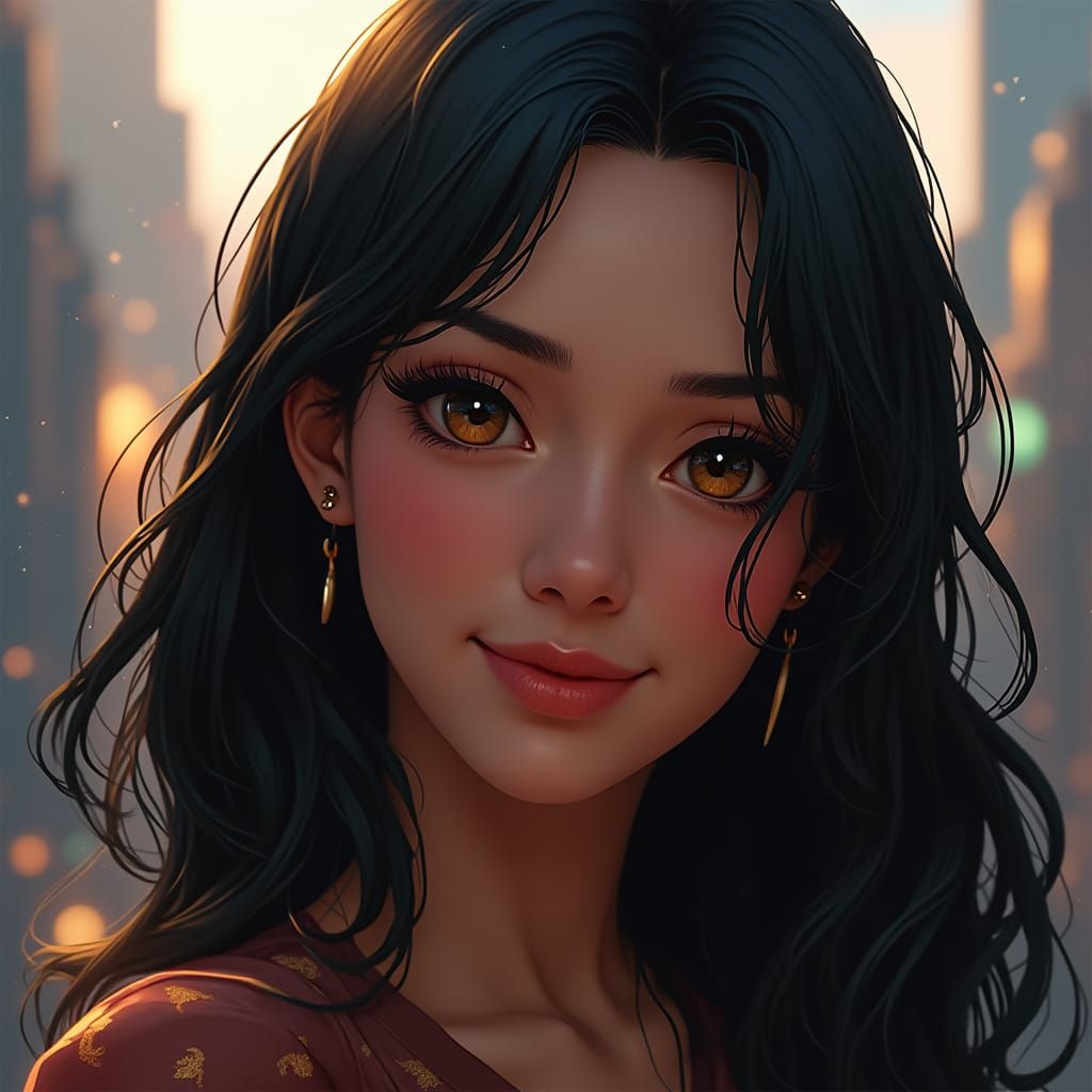 Elegant City Woman Radiates Warmth and Wonder