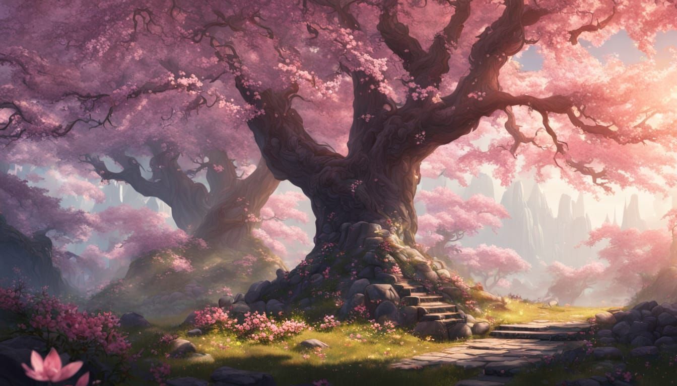 Epic Cherry Blossom Fairy Kingdom in Anime Style