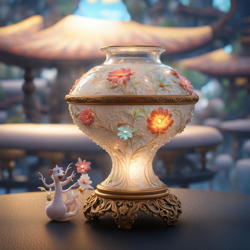 Cartoon Relief Vase: Hyperrealistic 3D Render