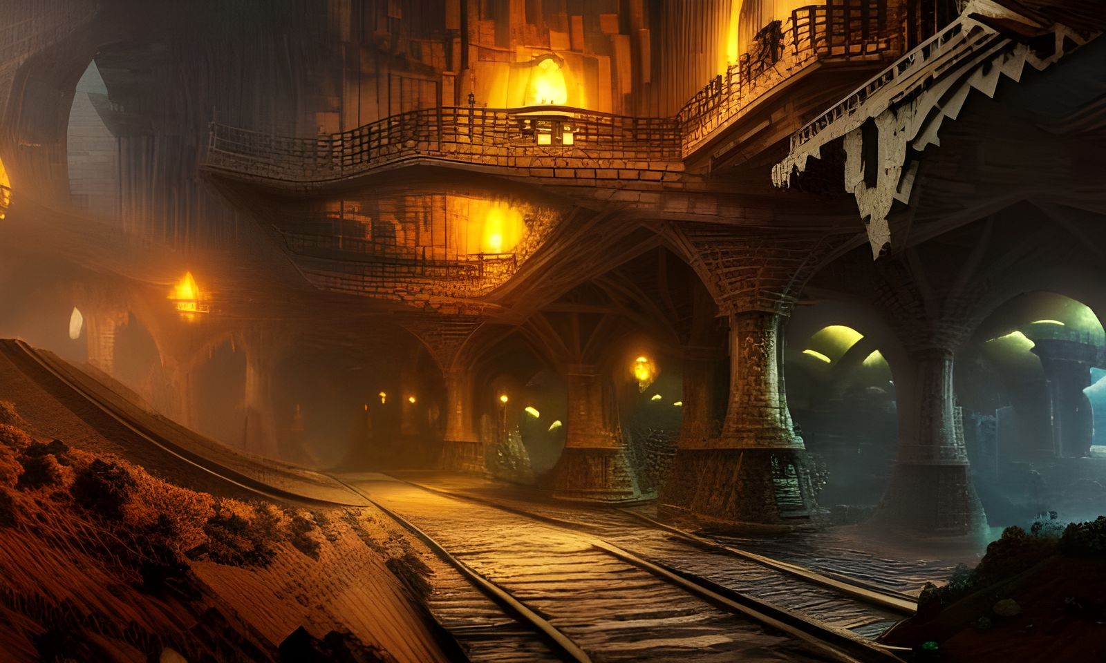 Epic Fantasy Mine with Minecarts: Digital Matte Painting