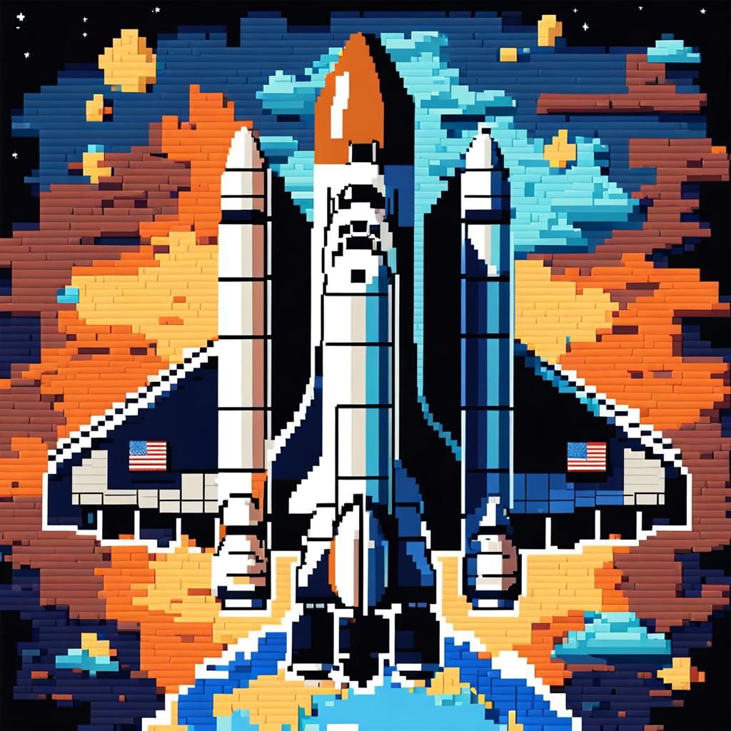 8-bit Pixel Art: US Space Shuttle Over Earth