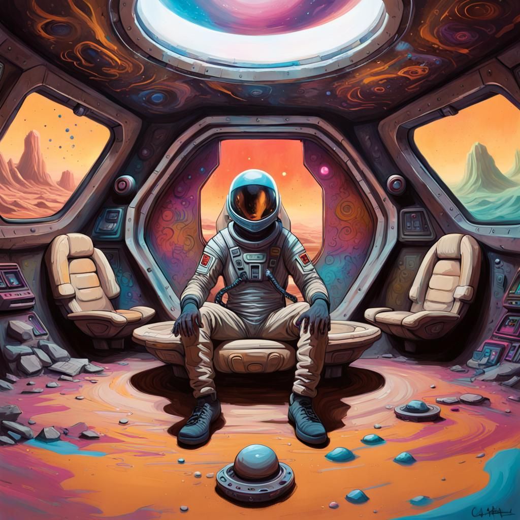 Spaceship Captain with Alien in Dune Graffiti Style