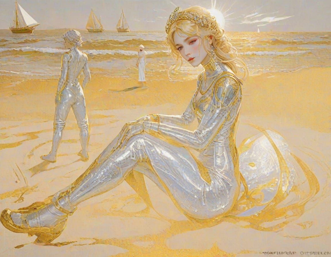 Golden Goddess on Sunset Beach in Artgerm Style
