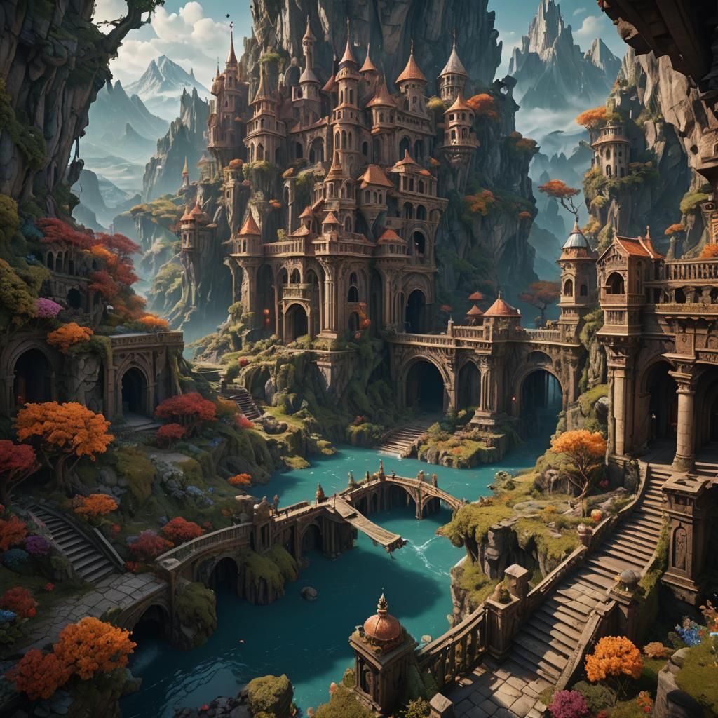 Fantastical Lovers Embrace in Detailed Matte Painting