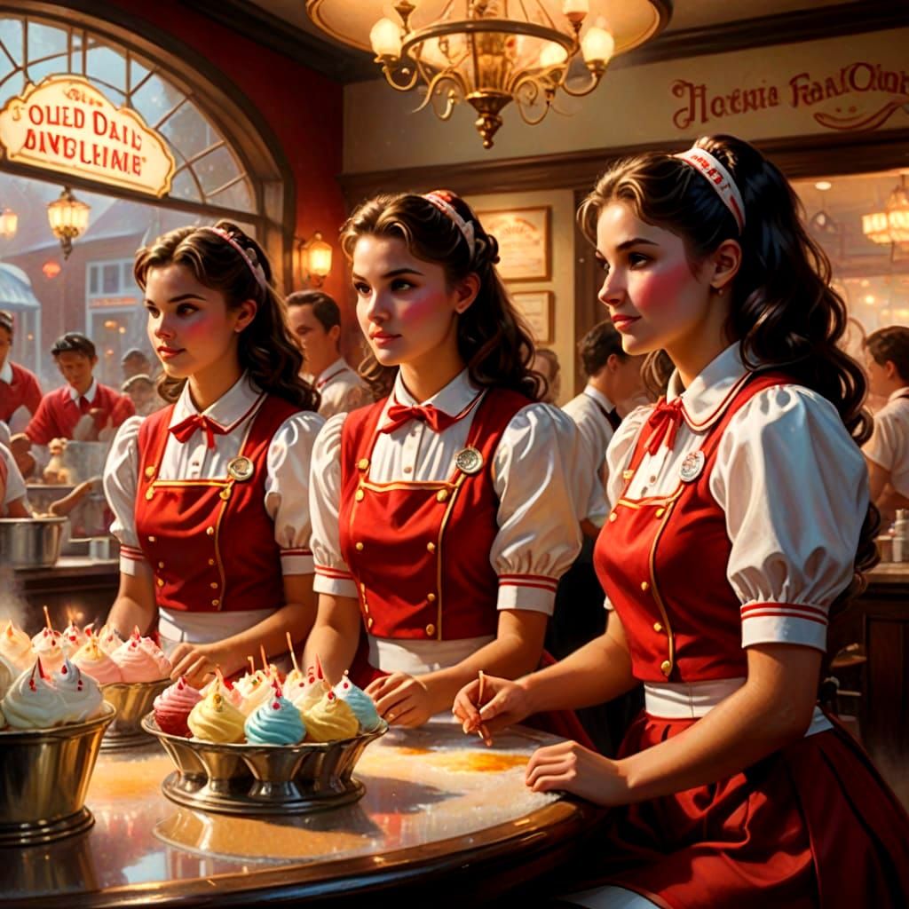 Cheerleaders at an Old Fashioned Ice Cream Parlor