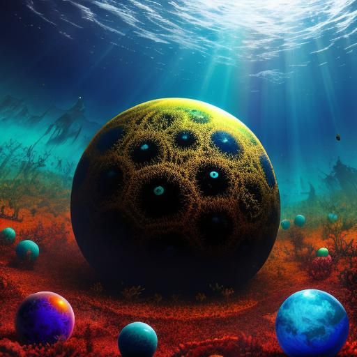 Surreal Underwater Tarantula Apocalypse in Rainbow Spheres