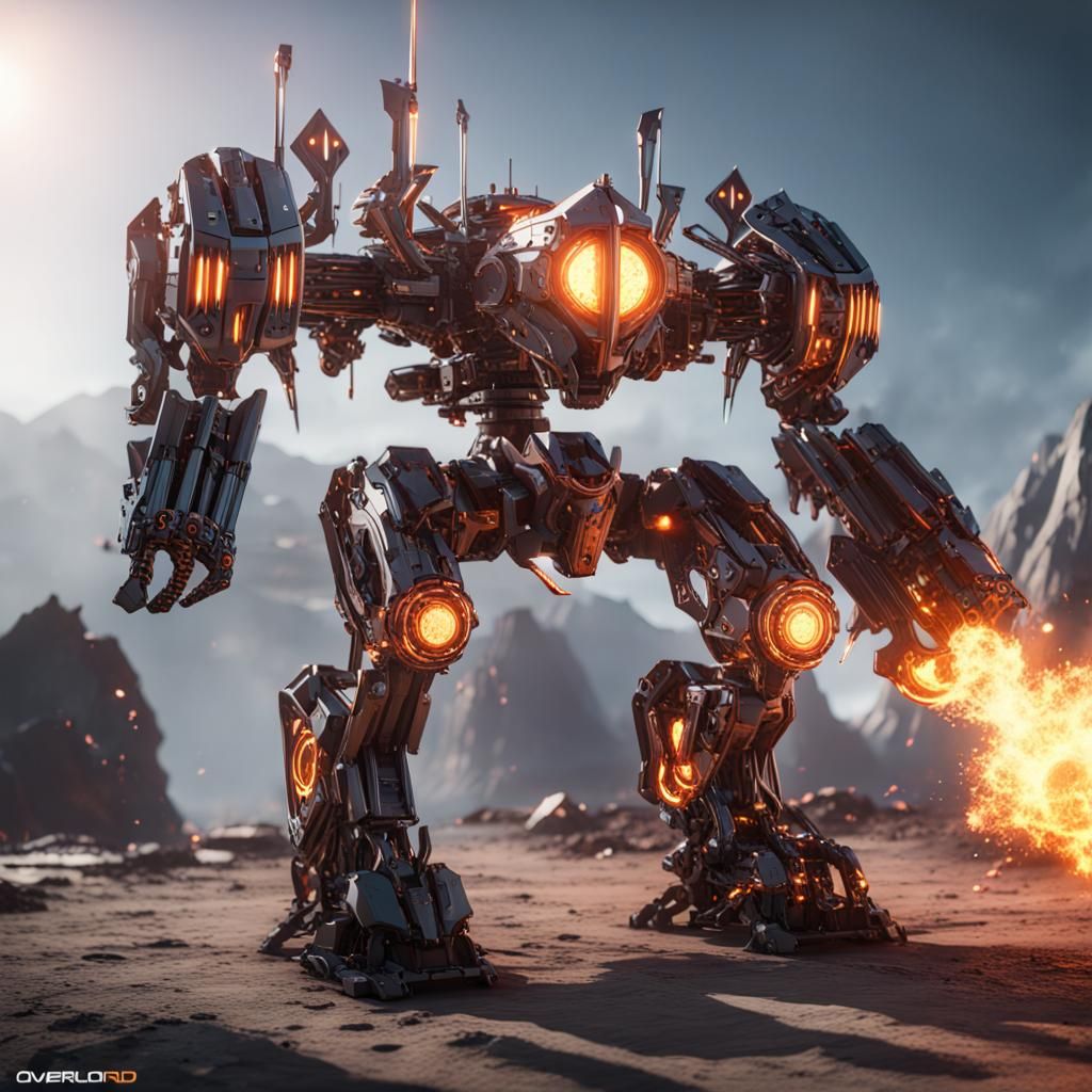 Futuristic Overlord with Flamethrowers in Sci-Fi Style