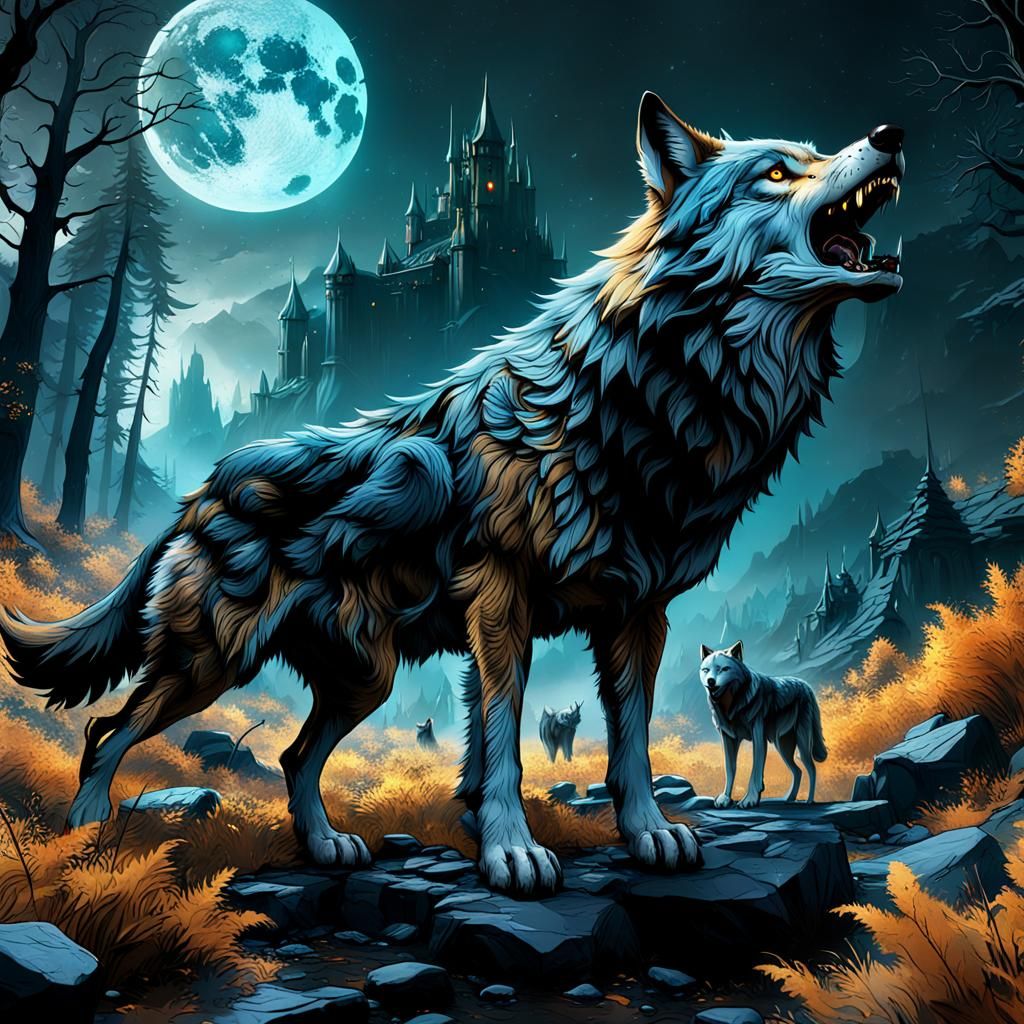 Detailed Matte Painting of Wolves in Fantasy Art