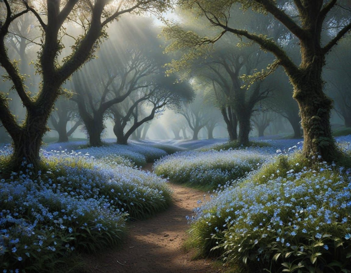 Whimsical Enchanted Garden Scene in Dreamlike Watercolor Sty...