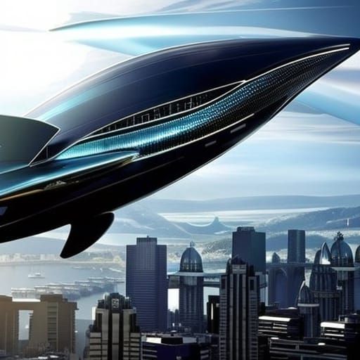 Futuristic Whale Soaring Over a City