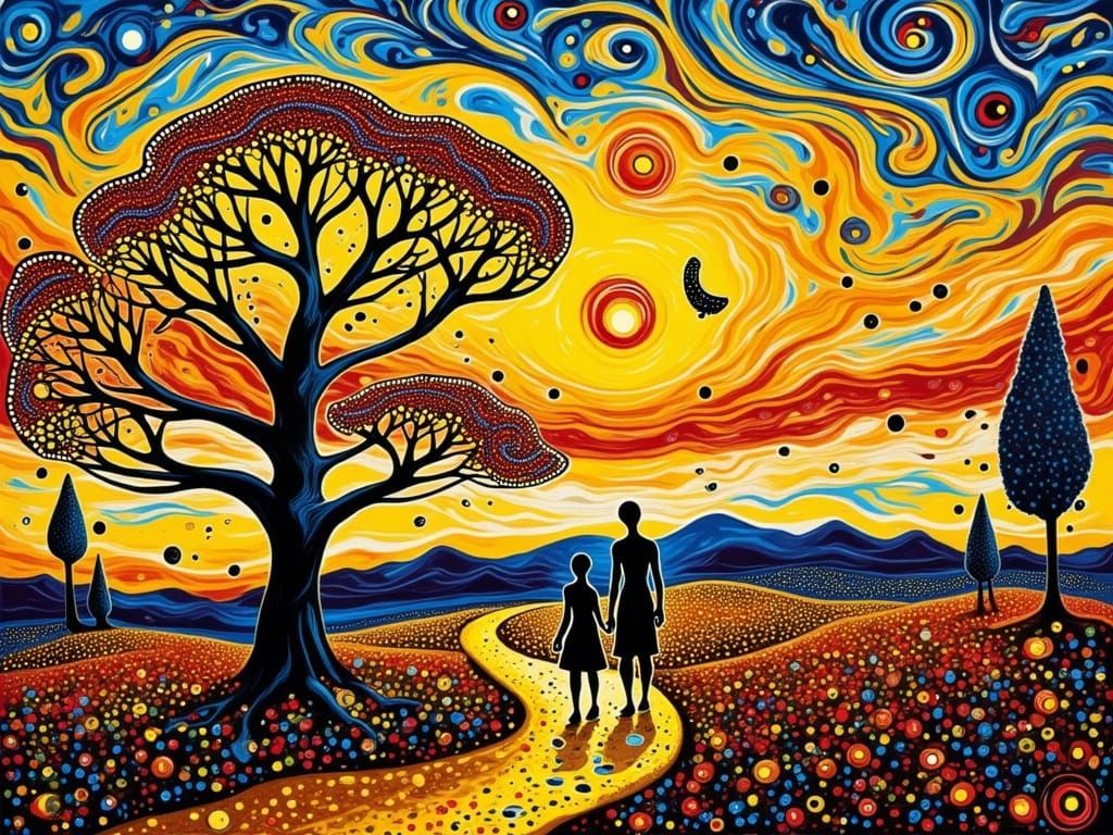 Dreamlike Landscape in Vibrant Pointillist Style