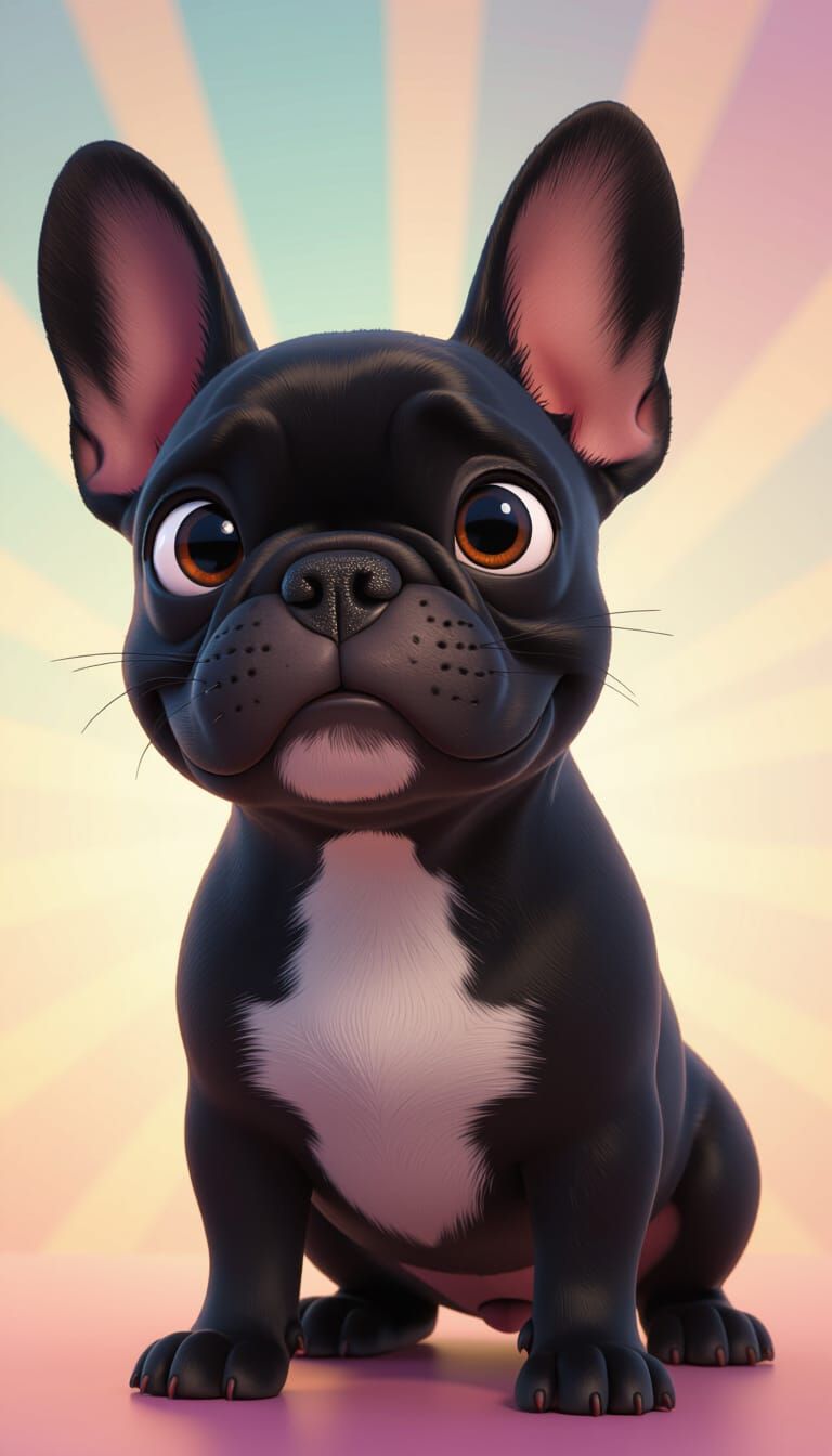 Cartoon Black French Bulldog in 3D