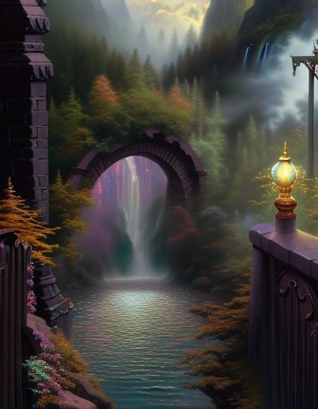 Ethereal Mist Fantasy Landscape in Luminist Style