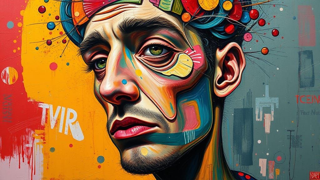 Neo-Expressionist Portrait of a Man with a Melting Head