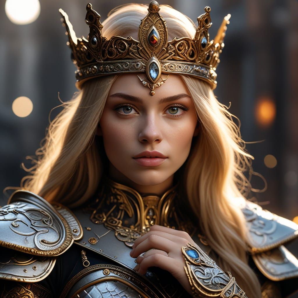 Armored Queen with Flaming Eye, Photorealistic Fantasy Art