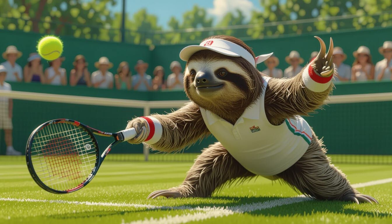 Sloth E. Slotherson Playing In The Finals Of The Wombledon Open