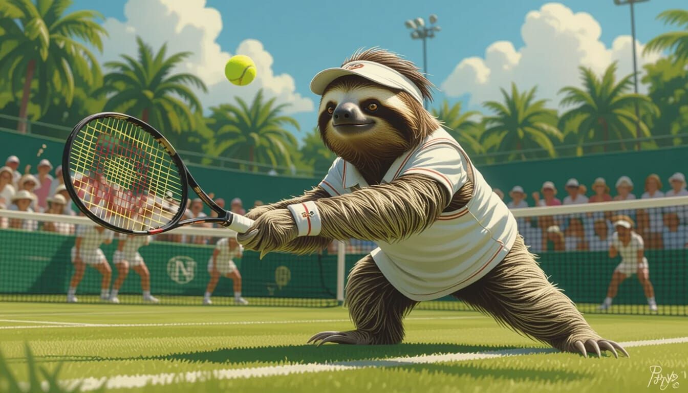 Sloth E. Slotherson Playing In The Finals Of The Wombledon Open (Continued)