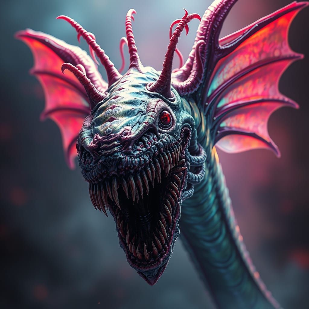 Hyperrealistic Daemon Leech with Iridescent Wings and Twiste...