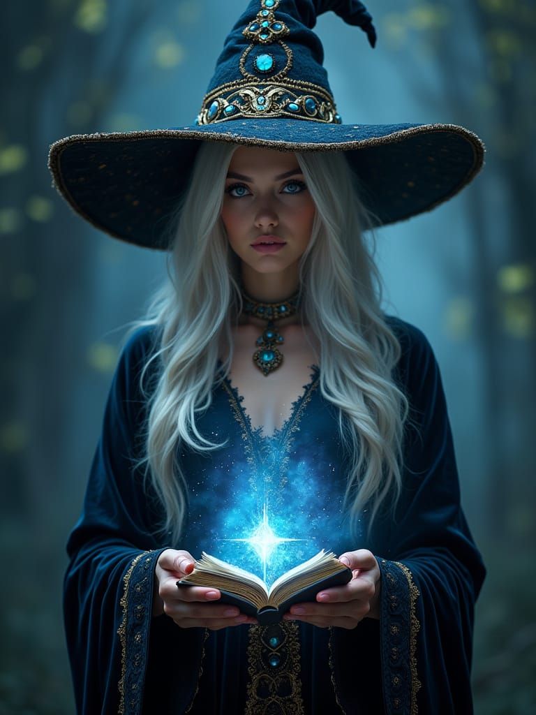 Mystical Woman with Grimoire in Dark Fantasy Style