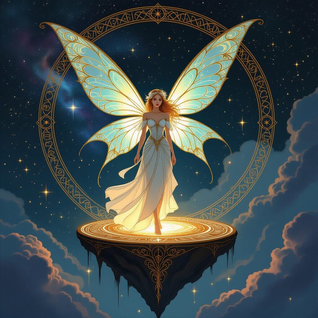 Celestial Faerie in Swirling Galaxy, Art Nouveau Style