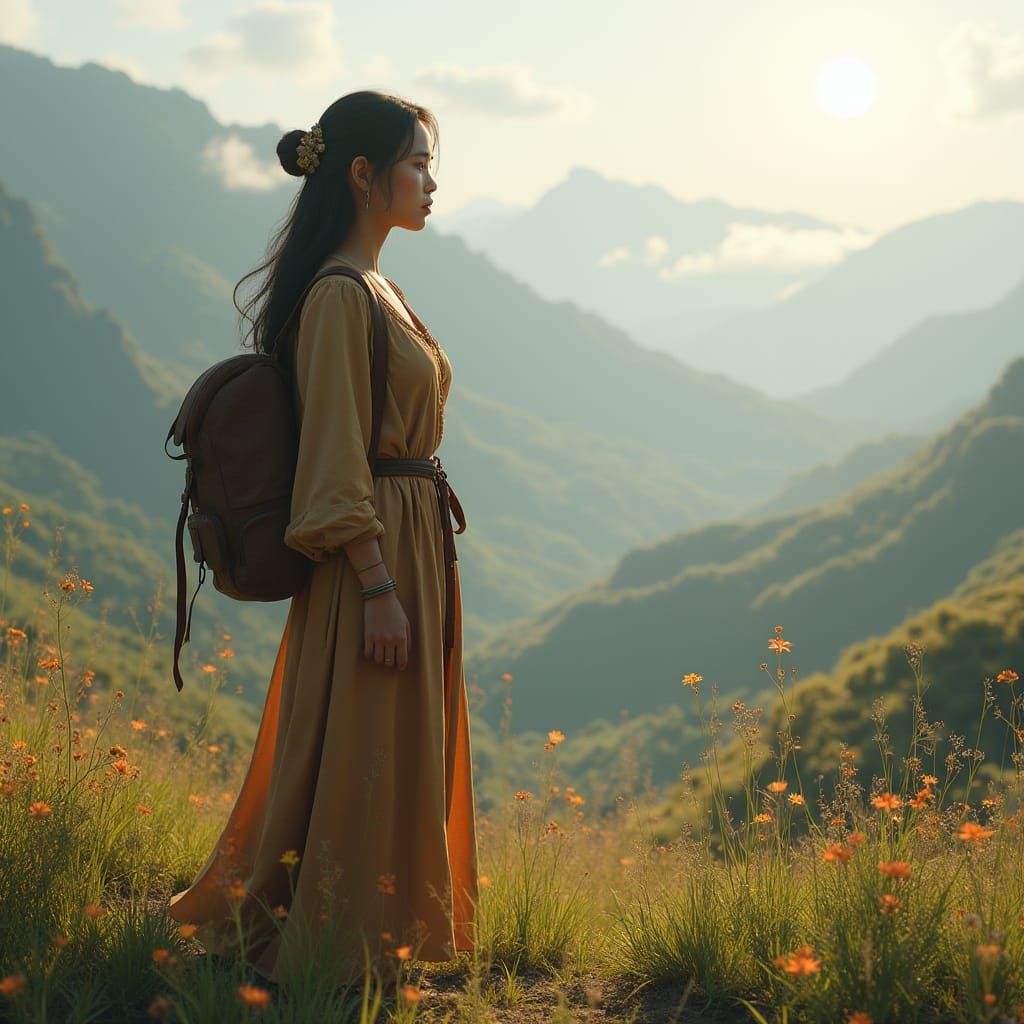 Young Woman Stands at Edge of Breathtaking Vista in Earth-To...