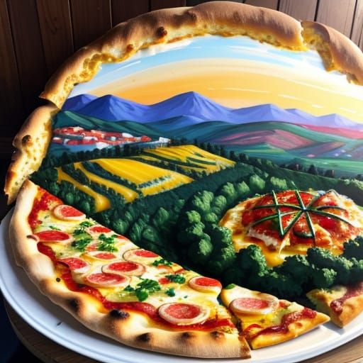 Pizza Mountain in Impressionist Landscape