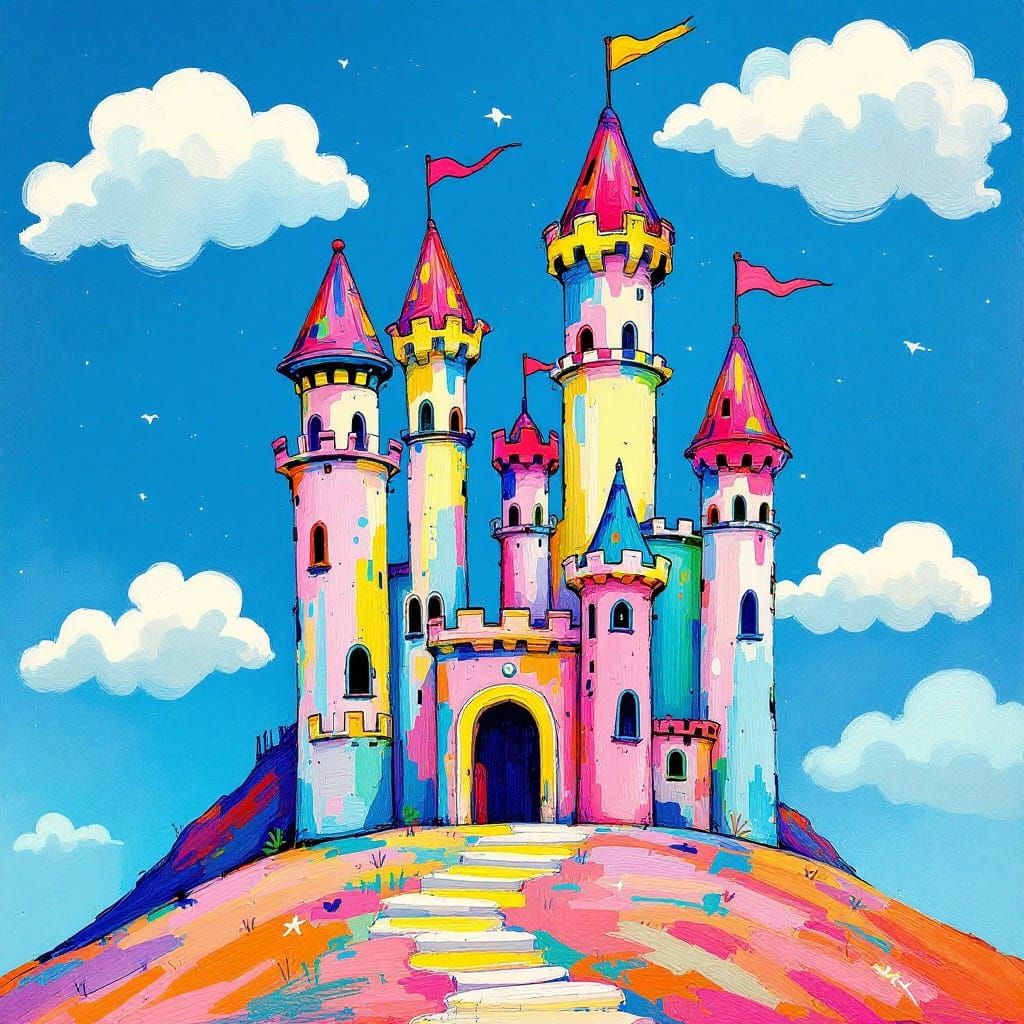 Whimsical Crayon Castle in Vibrant Colors