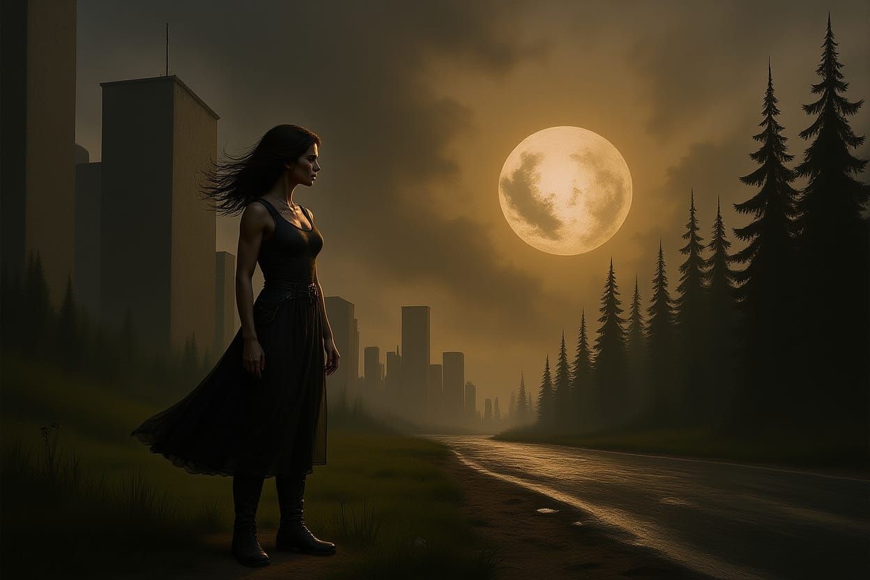 Post-Apocalyptic Female Raider in Decaying Wasteland