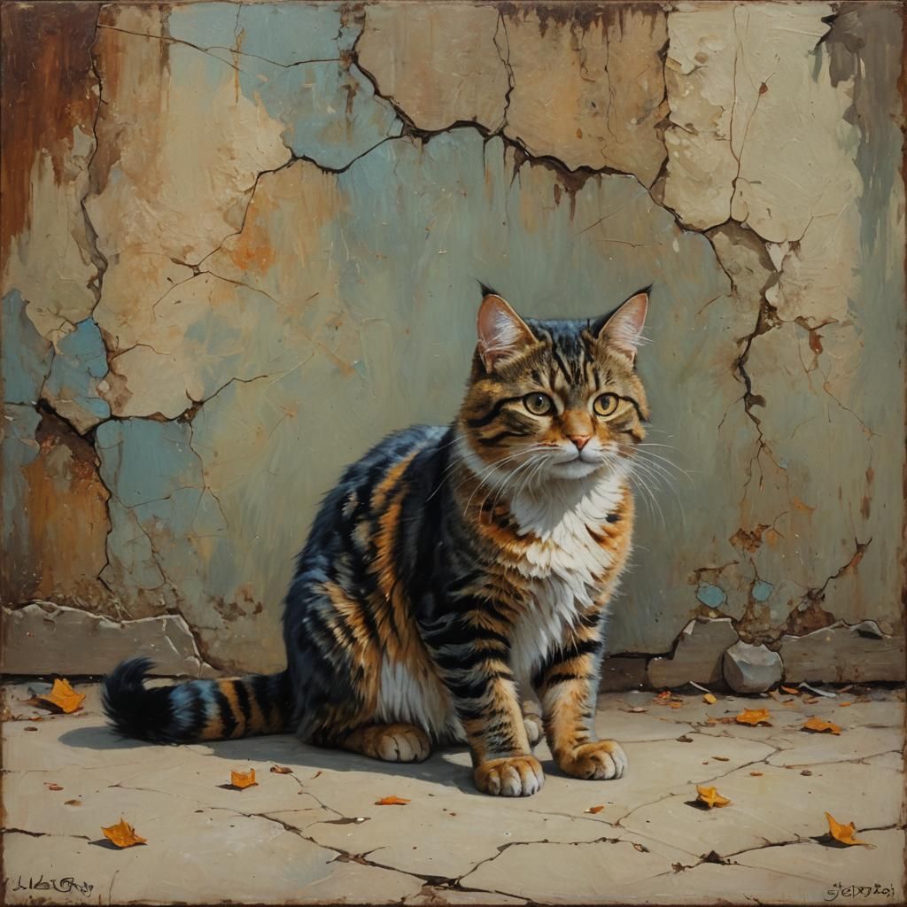 Enchanting Feline in Oil Painting Style