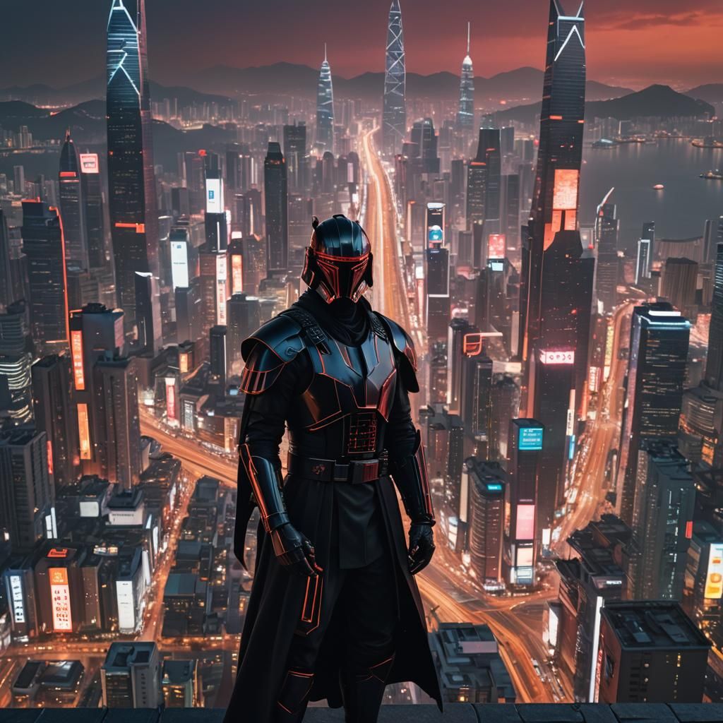 South Korea as Sith Master in Cyberpunk Cityscape