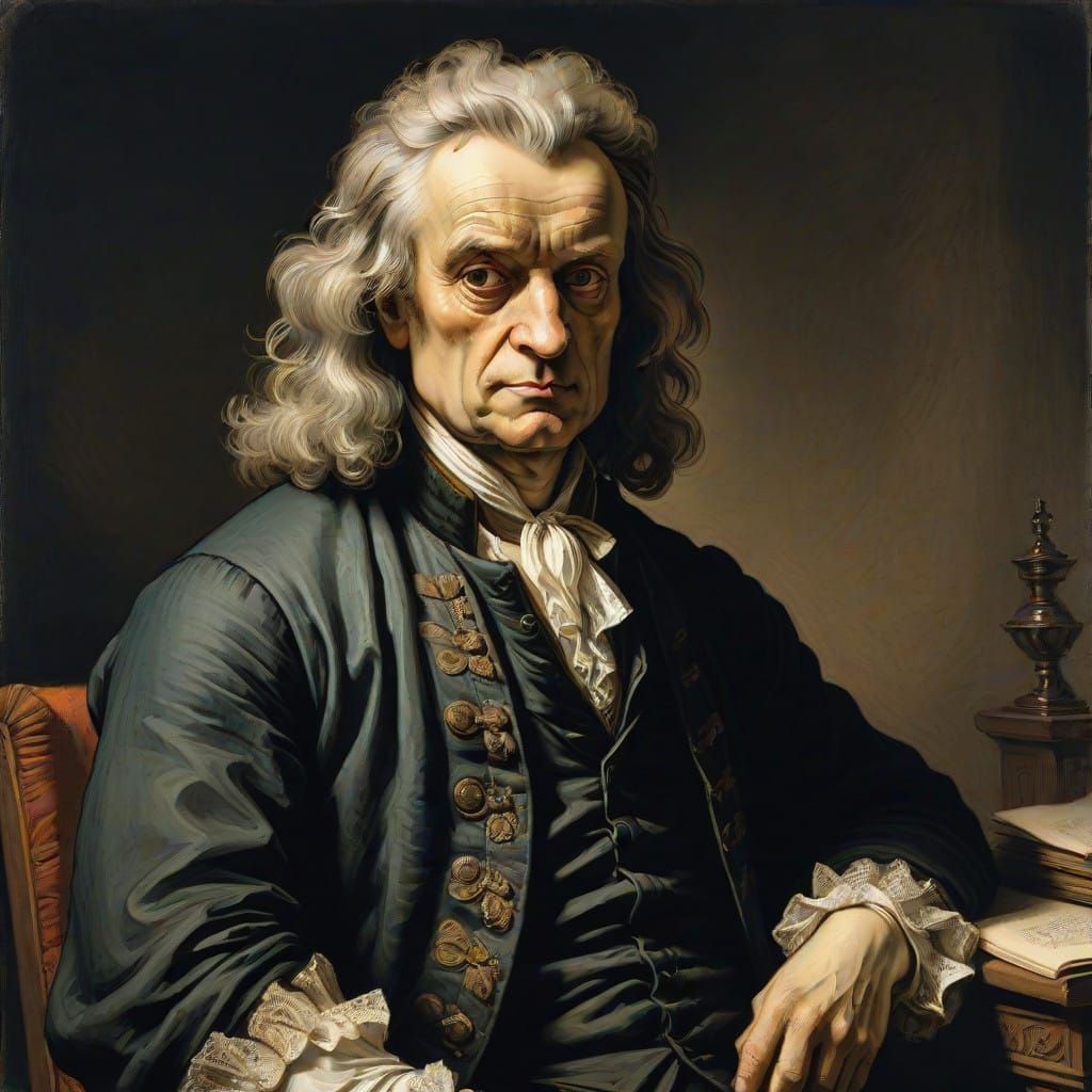 Dignified Portrait of Sir Isaac Newton in Traditional Lithog...