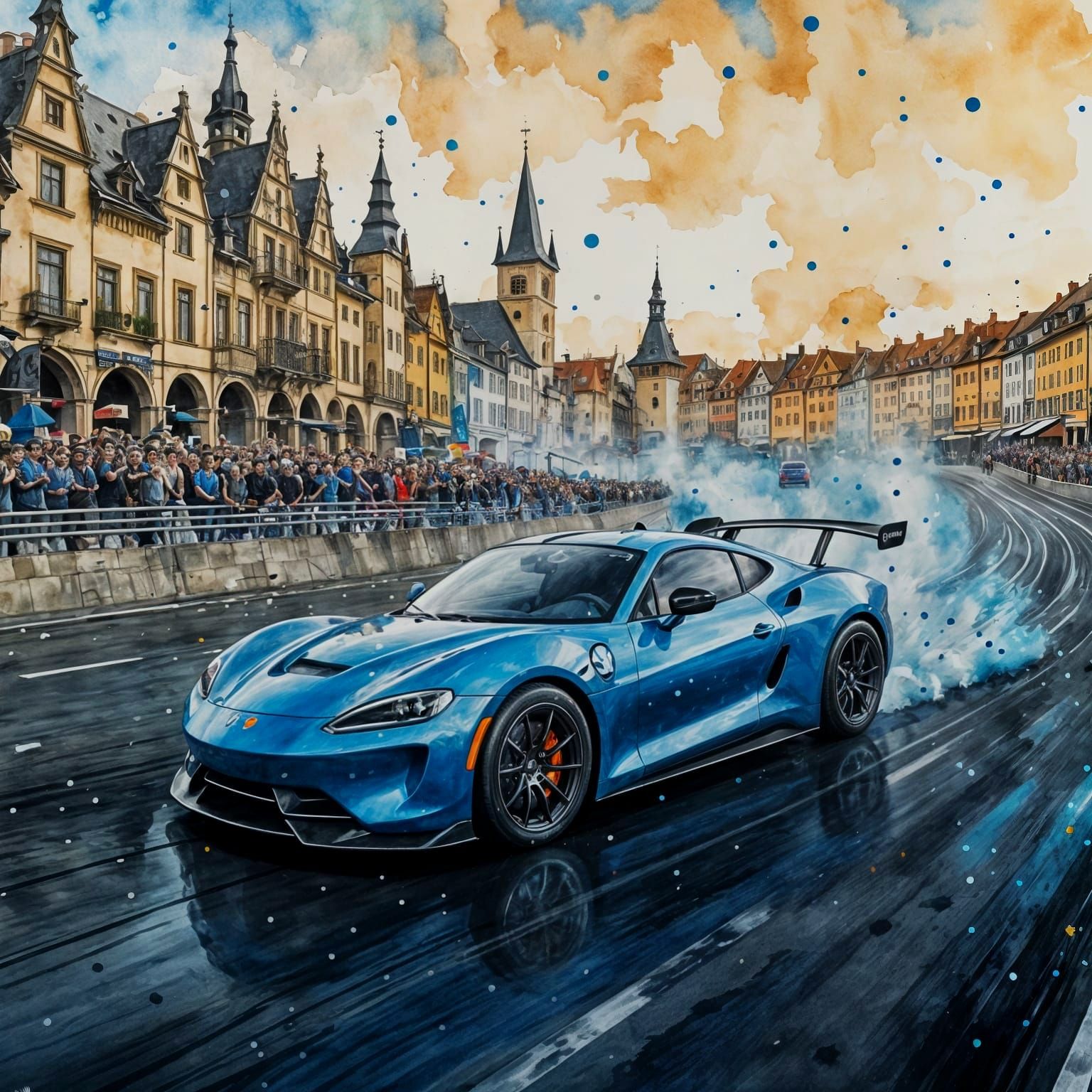 Electric Blue Supercar Drifting: A Digital Illustration