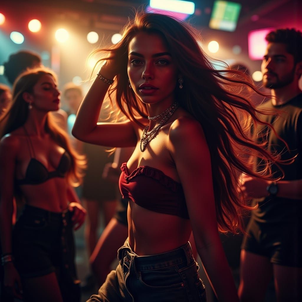 Energetic Nightclub Dancer in Hyperrealistic Style
